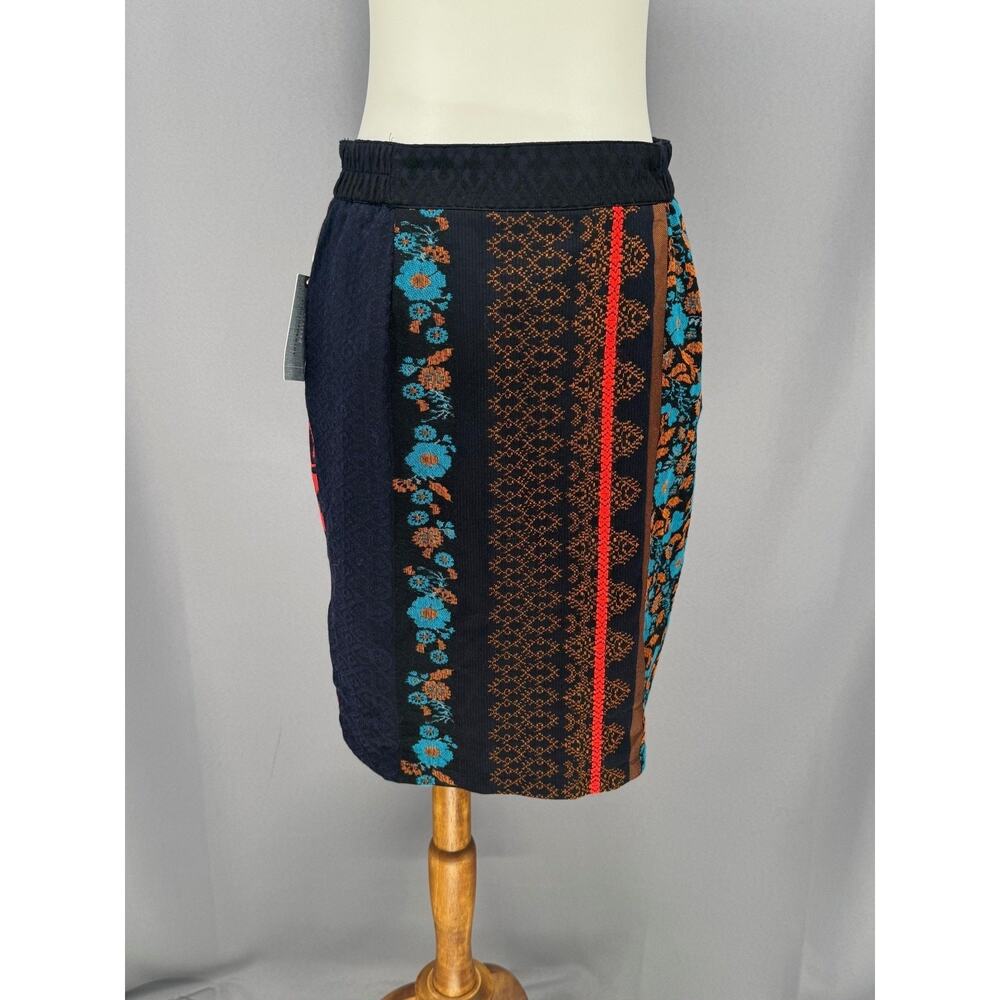 Anthro Dolan Collection Skirt Women Petite XS Navy Jacquard Floral Maximalist